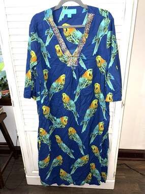 Kate Landry Casuals Caftan Maxi Dress Women's Parrots Blue XL